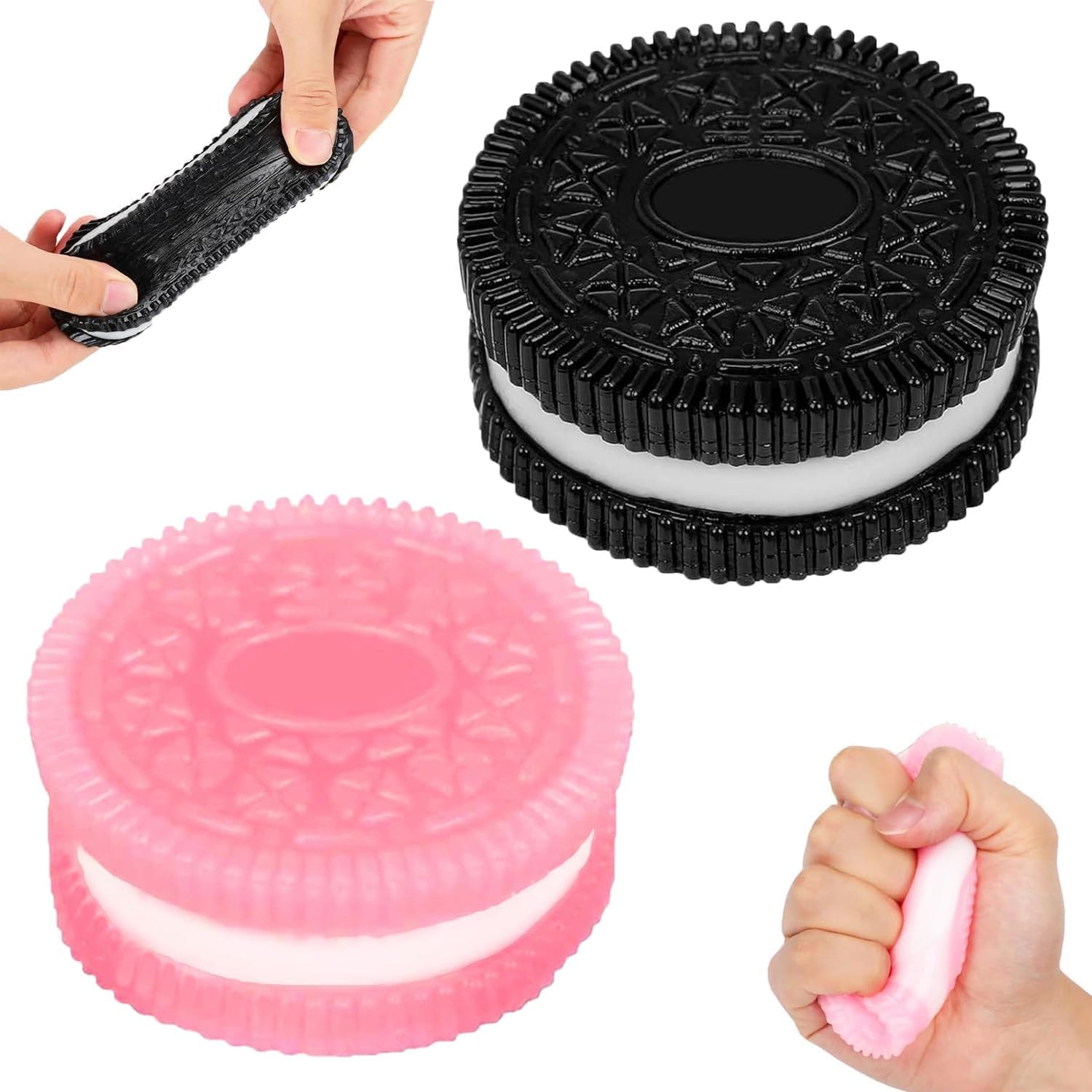 TaBa Squishy Oreo, 2PCS Pinching Biscuits Simulation Toy, Silicone Oreo Squishy Toy Stress Relief, Ultra-Soft FuFu Squishy Toys Big, Squeeze Toy for kids & Adult, Birthday & Party (Black+Pink)