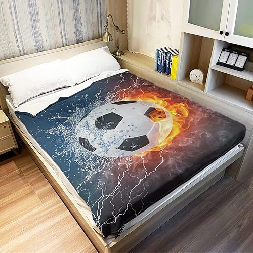 Miniatura 3 de HommomH Manta de 60 x 80 pulgadas, cómoda, acogedora, suave, cálida, de un lado, de fuego, de fútbol