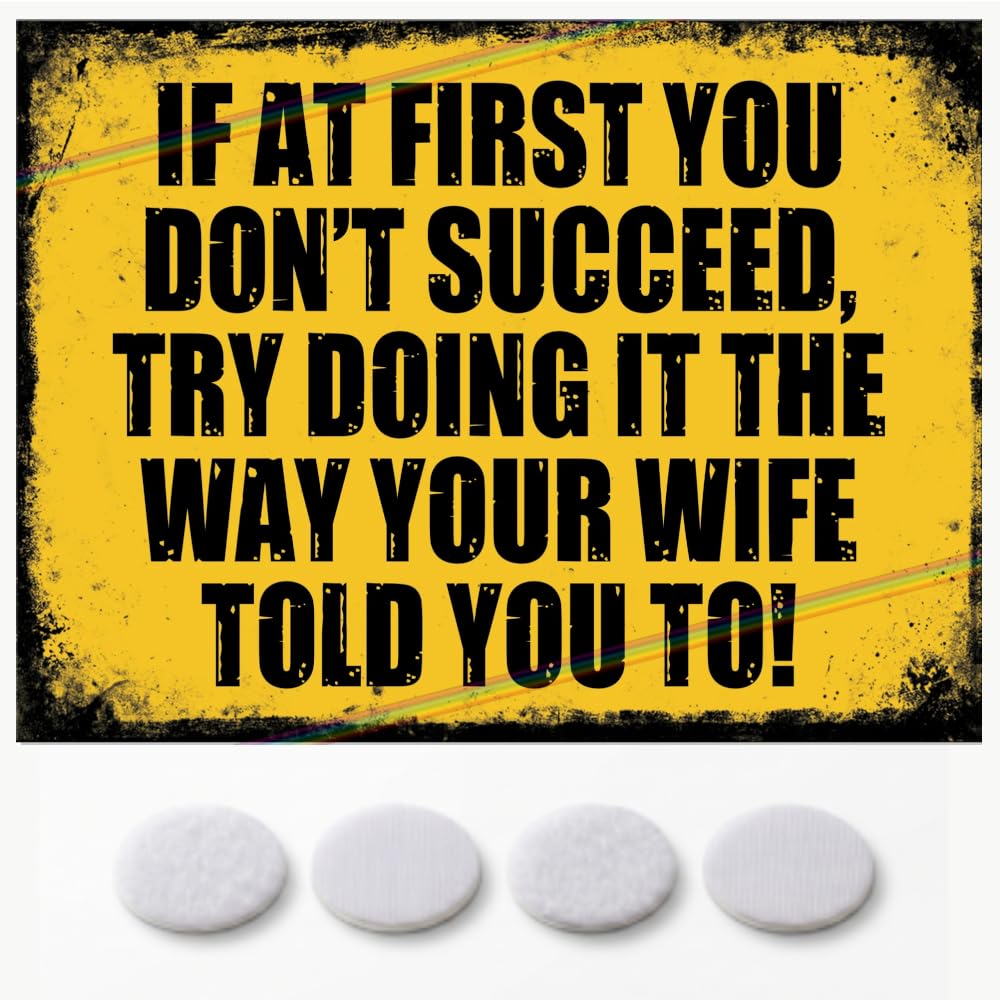 If At First You Don't Succeed Funny Metal Bar Sign - Retro Pub Plaque 20x15cm - Retro Home Pub Accessories, Vintage Wall Plaque, Man Cave Garden Shed Gift, Decor 30th 40th 50th birthday