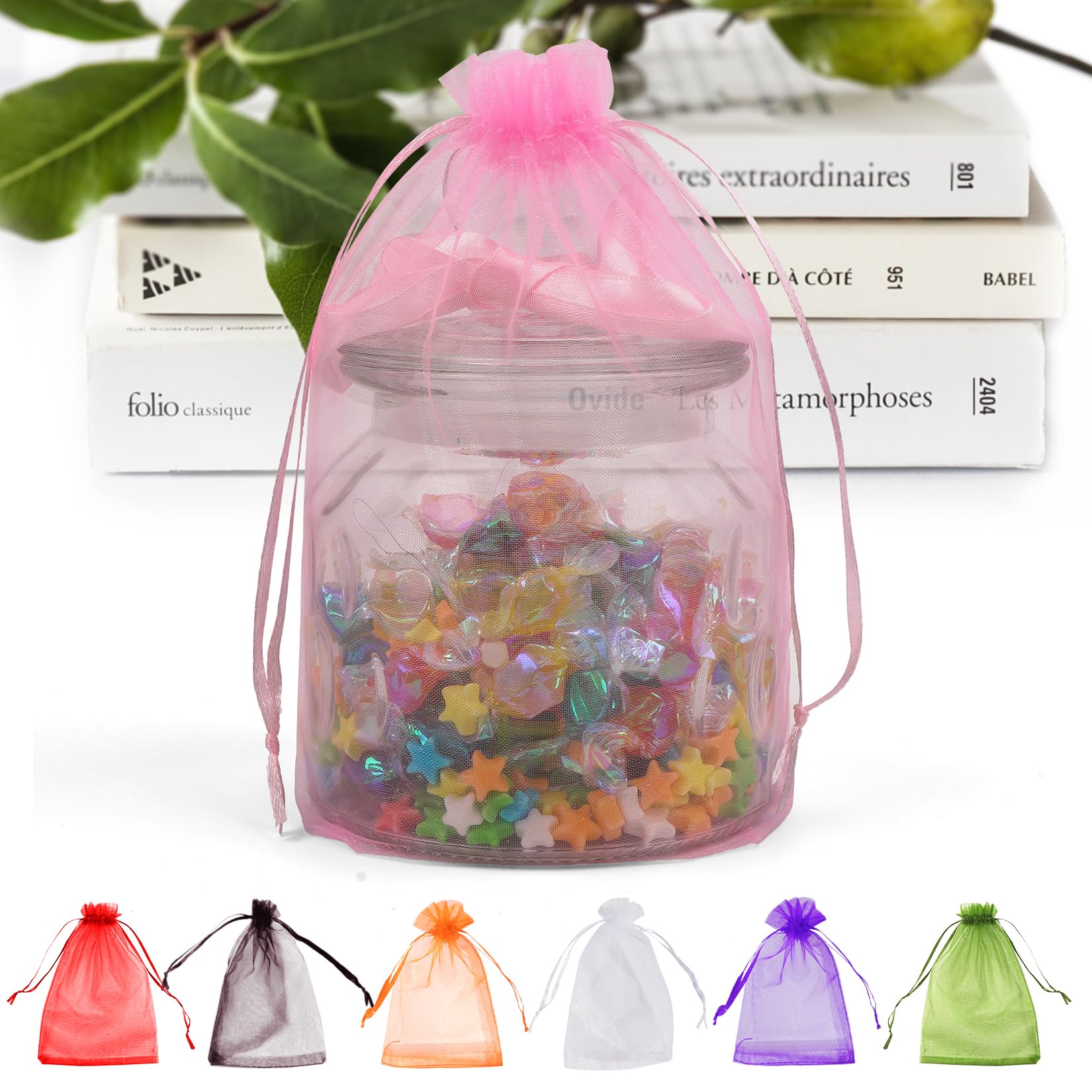 ANZNKU 100 Pack Premium Sheer Organza Bags 6x9 inches Mesh Bags Drawstring, Gift Bag for Party Wedding Valentine Gift, Organza Favor Bag Drawstring(