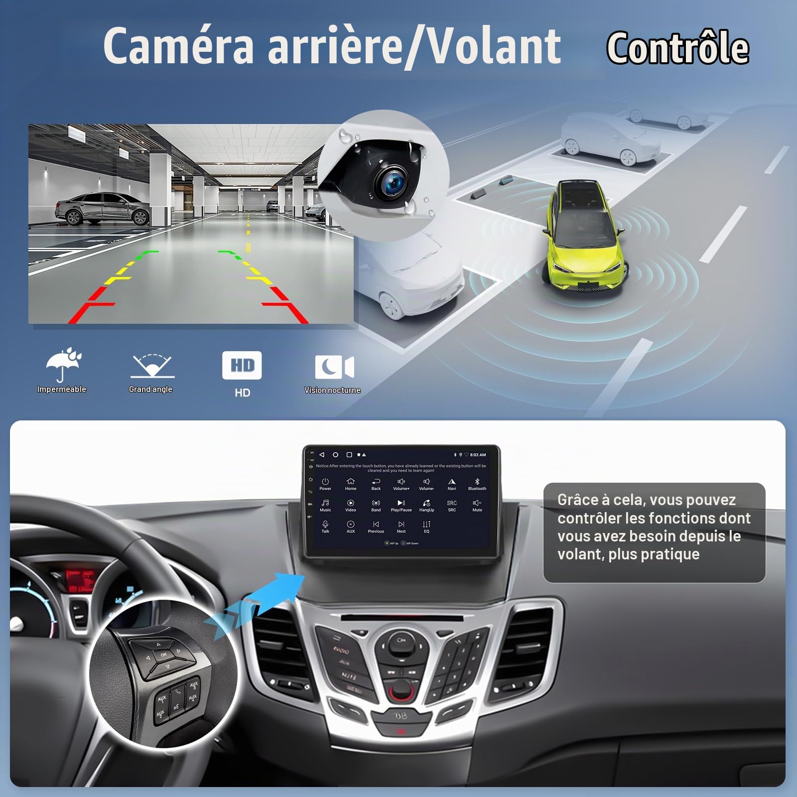OiLiehu 2G+64G Android 13 Autoradio pour Ford Fiesta 2009-2014 avec CarPlay Android Auto sans Fil, 9“ IPS Écran Tactile Radio avec GPS WiFi Lien Miroir Bluetooth FM/RDS EQ SWC Caméra Arrière