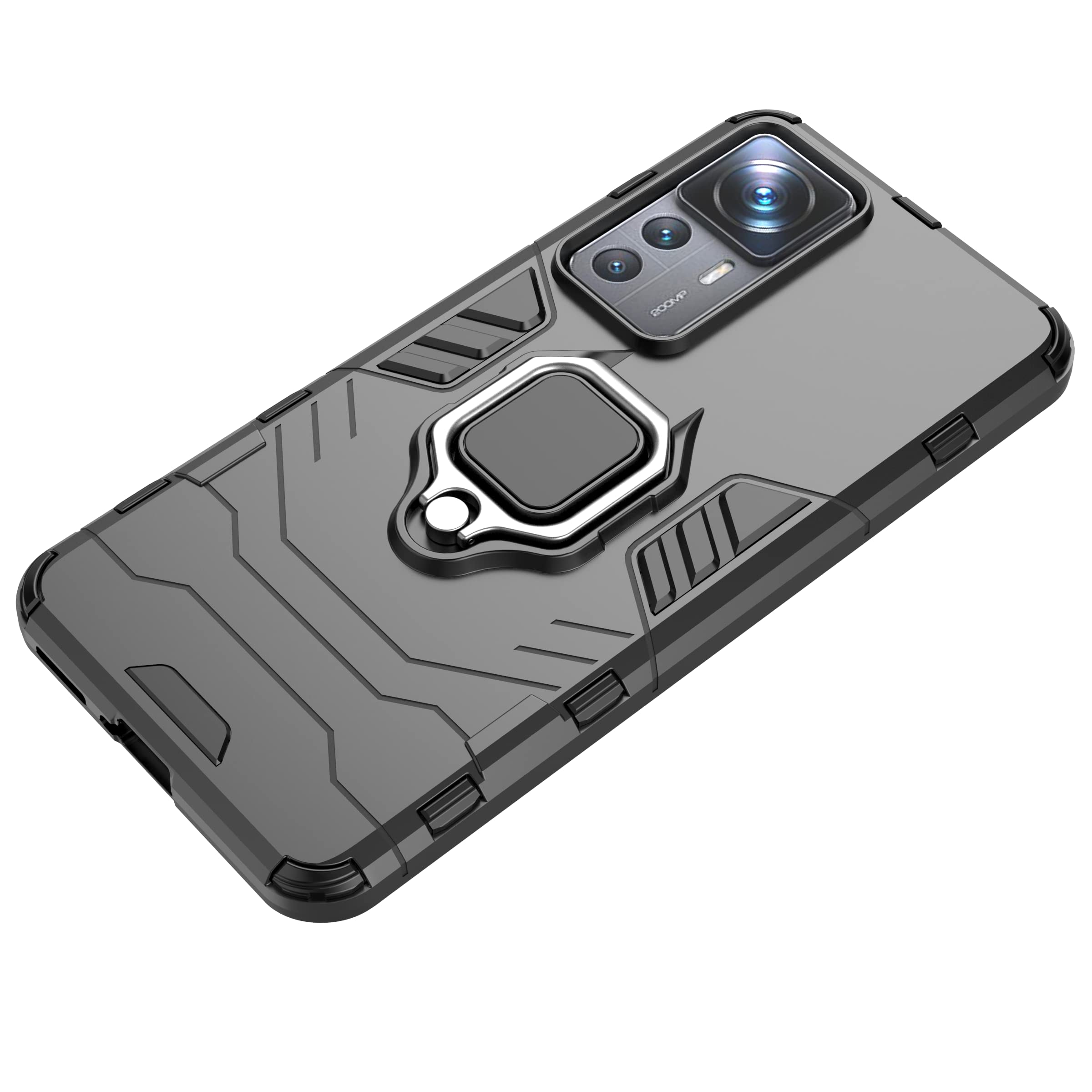 Custodia Militare Per Xiaomi Mi 12T Pro 5G | Cover Rigida In PC + TPU Morbido Con Supporto Pieghevole | Grigio