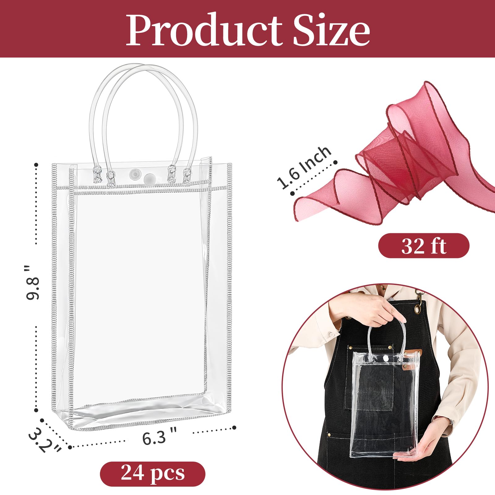 Abbylike 32 Pack Clear PVC Gift Bags With Handle Clear Goodie Bags Plastic Transparent Reusable
