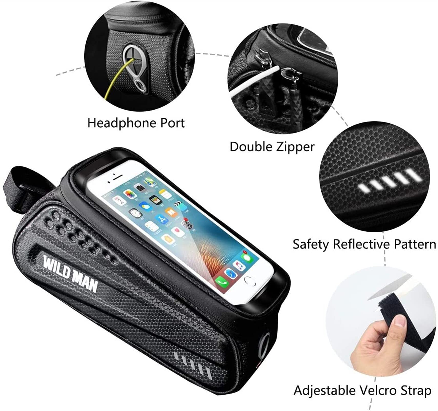 Borse per Biciclette. Borsa Rigida for Bicicletta, Borsa Anteriore Mountain Bike, Cellulare con Touch Screen, Tubo Superiore, Attrezzatura da Ciclismo