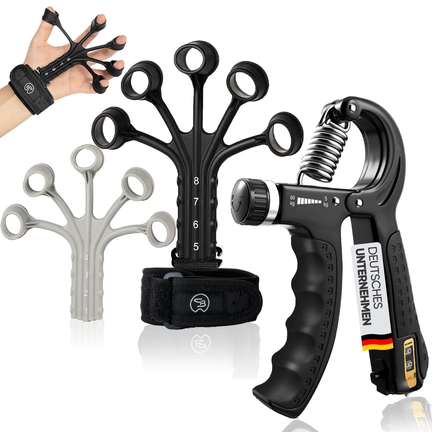STRABOZZ Handtrainer Fingertrainer, Griffkraft Trainer Set, Verstellbarer Unterarmtrainer, Finger Trainer, Unterarm Trainingsgerät, Grip Trainer, Fitness Hand Training, Krafttraining