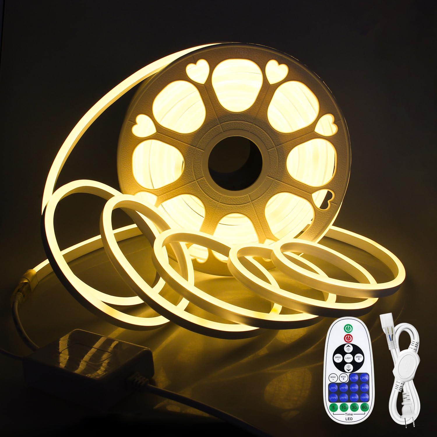 Aclorol Neon Rope Lights Outdoor Neon LED Strip Flexible Light Waterproof for Garden Commercial Building Decor 50FT AC 110-130V Dimmable Warm White 3000K 120Led/M with Multi-Modes Controller 15M