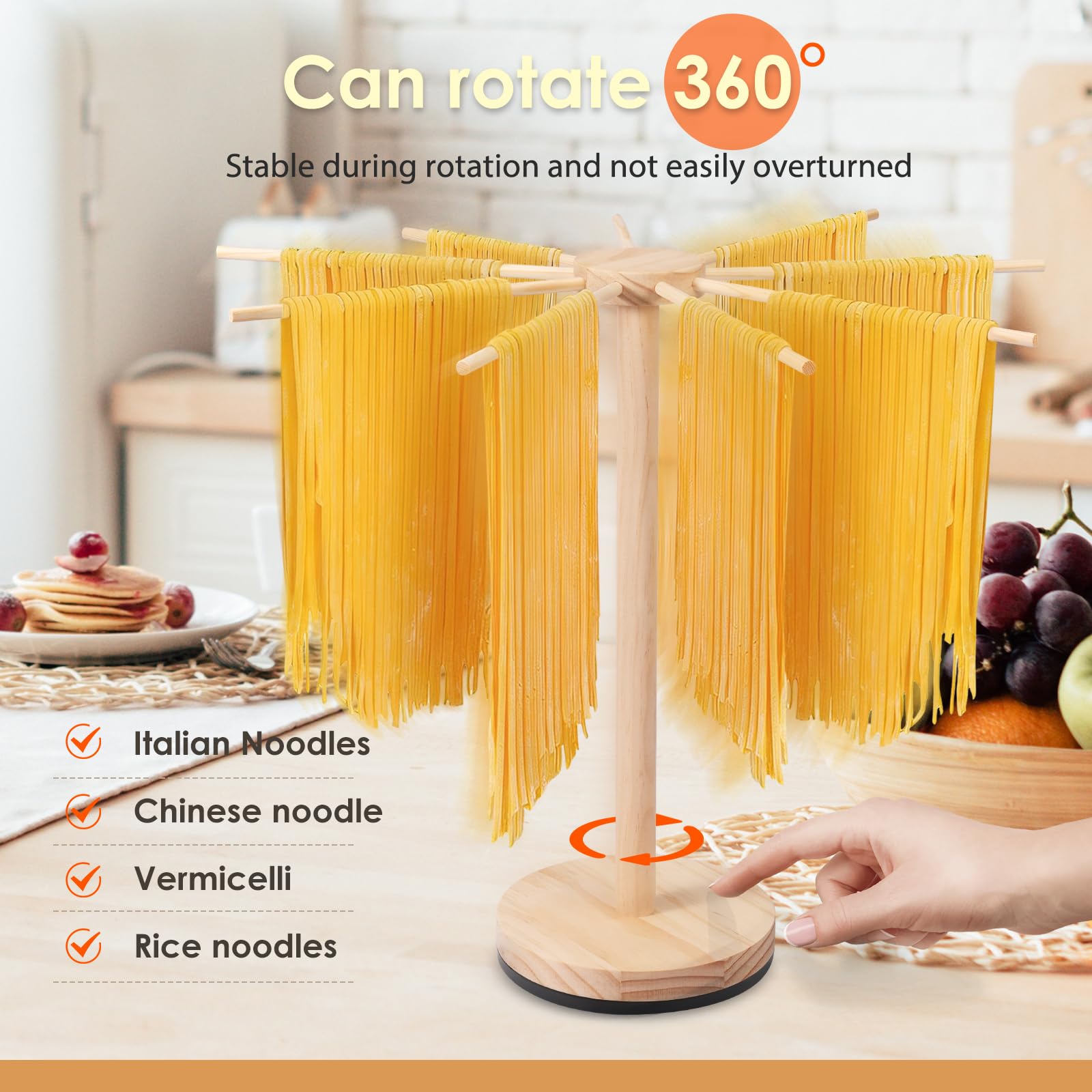 Asciugatrice per Pasta con Base Girevole Essiccatore Pasta Fresca con 9 Manici Rimovibili Stendipasta per Pasta Fresca per Asciugare Fino A 4,5 kg Riutilizzabile per Pasta