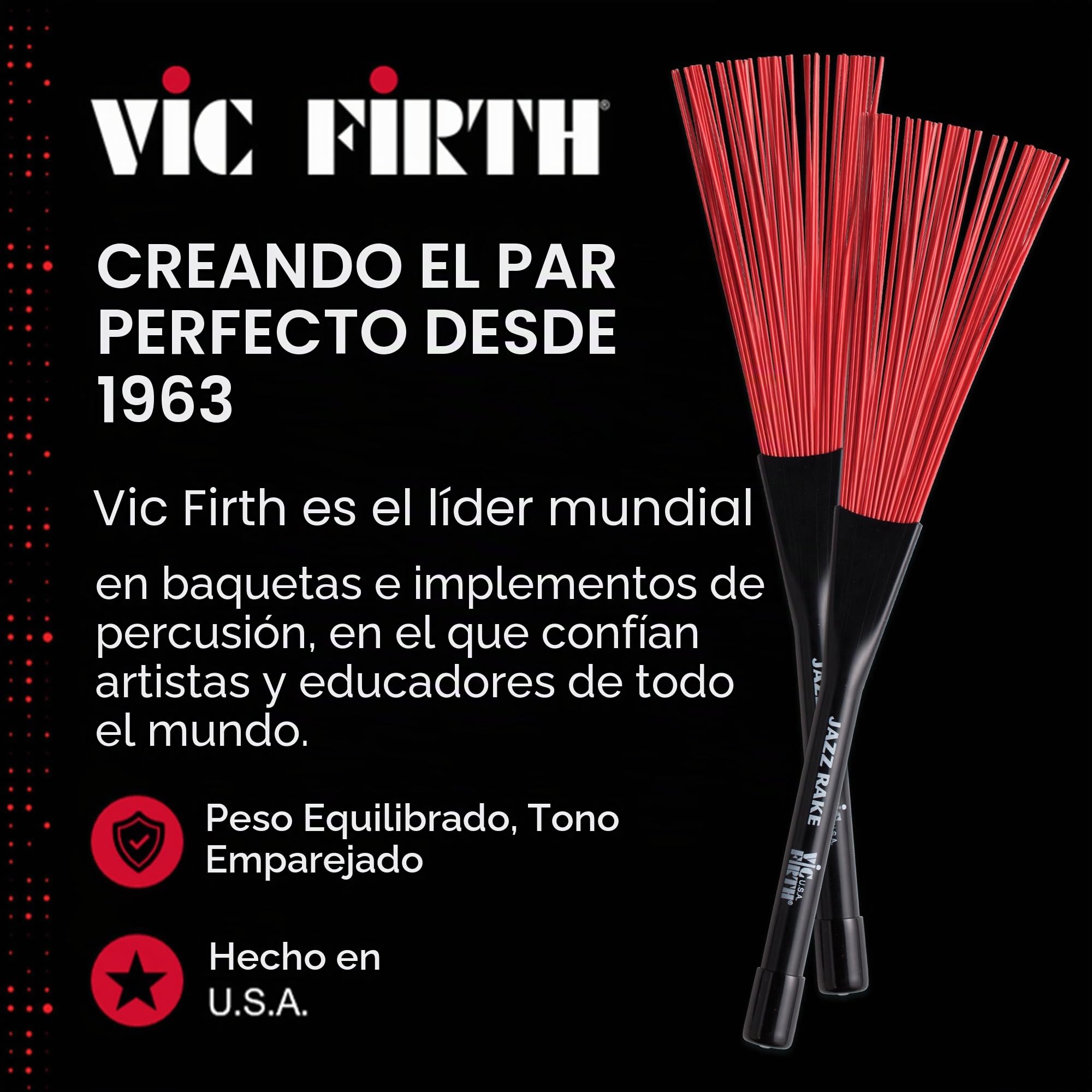Vic Firth - Escobillas de Jazz, Retráctiles, Mango de Plástico, Color Rojo