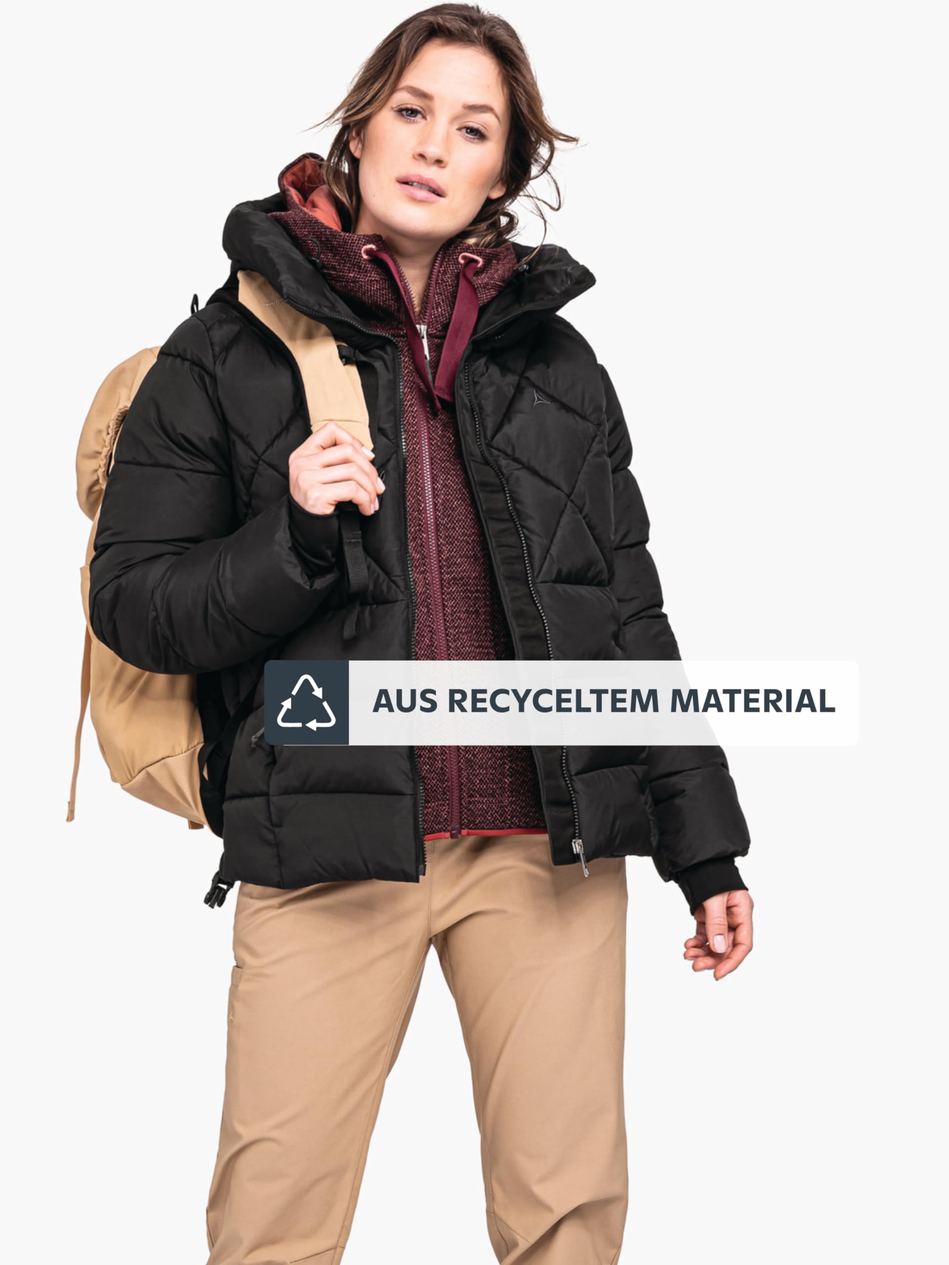 Schöffel Damen Ins Jacket Boston L, warme Winterjacke aus recycelten Materialien, leichte Steppjacke mit Kapuze, winddicht und wasserabweisend