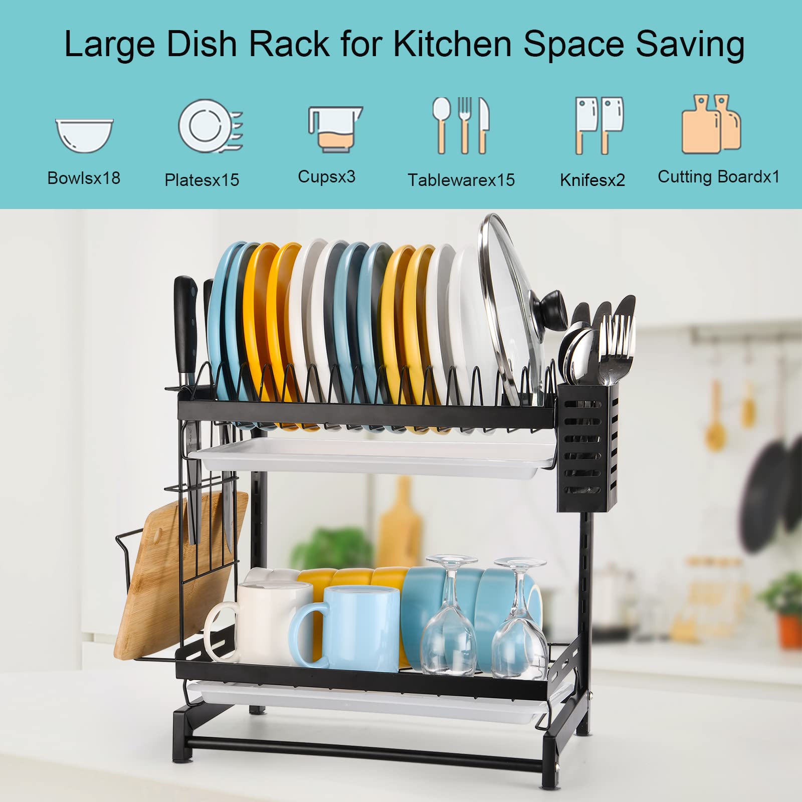 Dish Drying Rack, ASoopher 2 Tier Stainless Steel Dish Rack, Adjustable