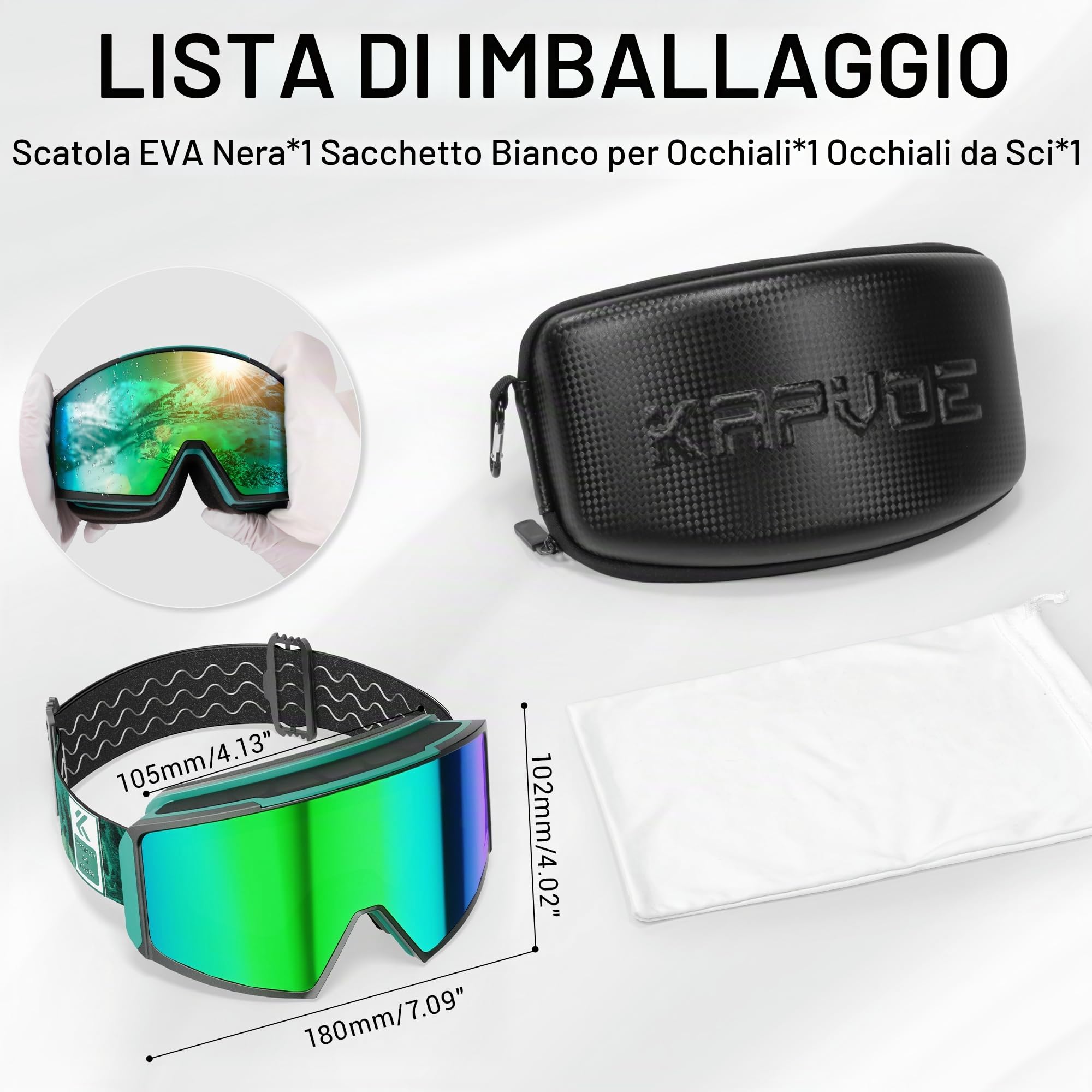 KAPVOE Maschera da Sci Fotocromatica con Lenti Magnetiche, Antifog, Protezione UV400, per Uomo, Donna e Giovani