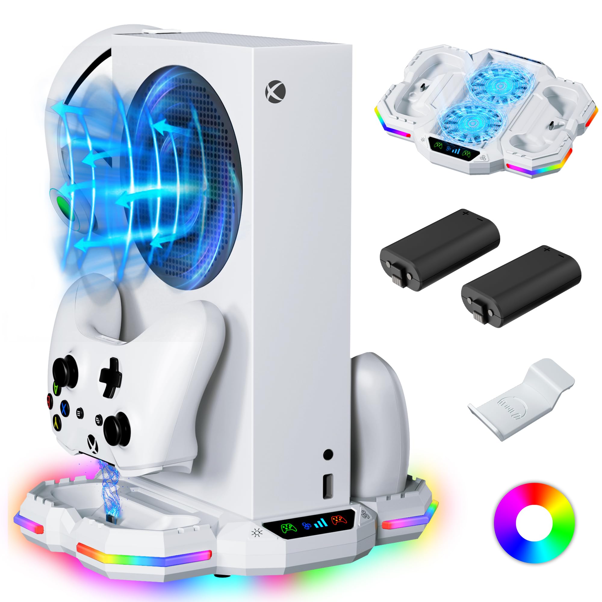 Cooling Stand Charging Station for Xbox Series S with 13 RGB LED Light Modes - ZAONOOL Dual Controller