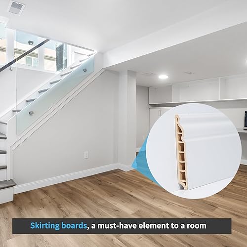 Miniatura 3 de Art3d Moldura para zócalo de pared, paquete de 8 unidades de 56 x 3.2 pulgadas, zócalo de poliestireno de alto impacto, instalado con pegamento,