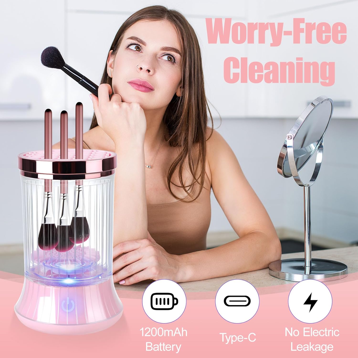 Electric Makeup Brush Cleaner, Efficient Makeup Brush Cleaner for Deep Cleaning, Automatic Spinning Cosmetic Brush Cleaner One-Click Operation, Auto-Rotating Brush Cleaner for Any Makeup Brushes