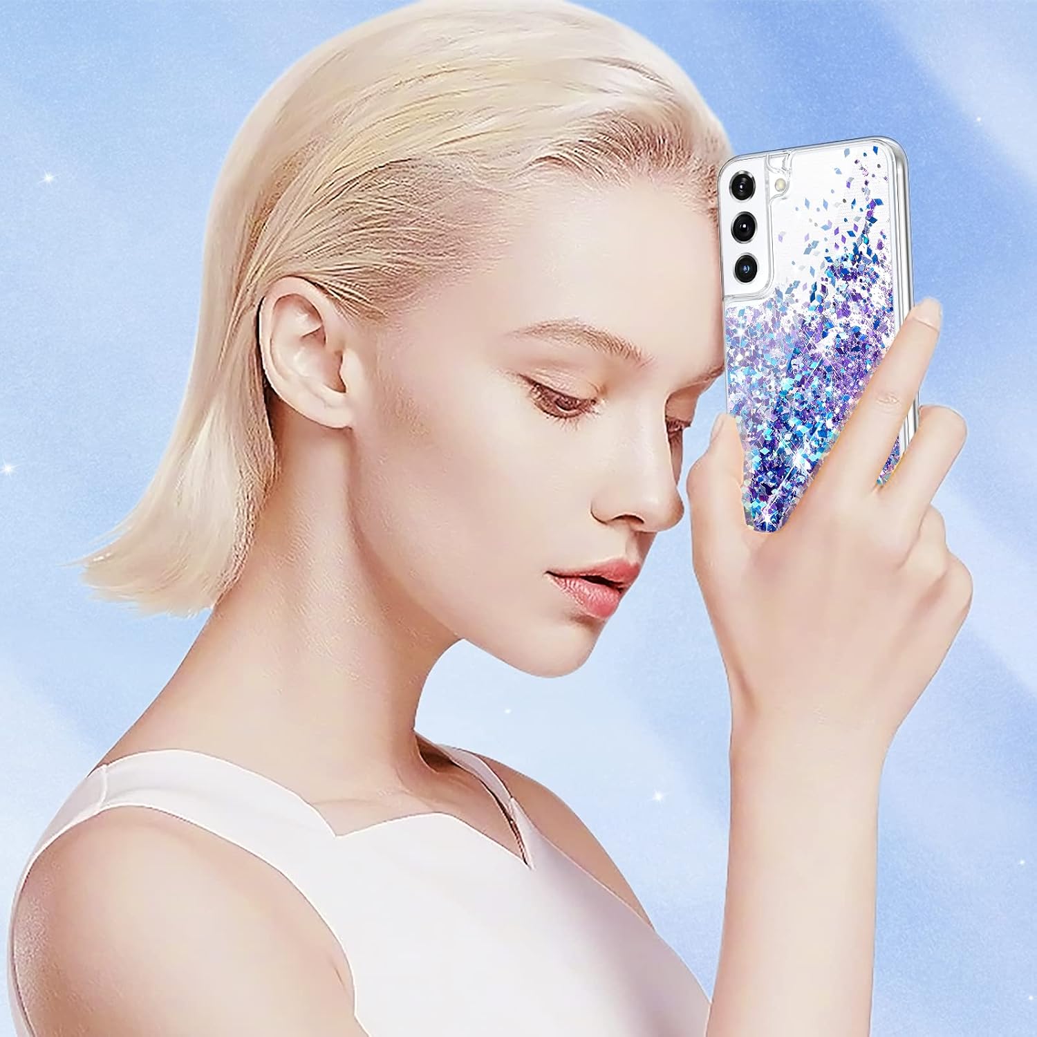 Caka Case Compatible for Galaxy S22, Samsung S22 5G Glitter Case for Girls Women Girly Bling Sparkle Liquid Flowing Quicksand TPU Phone Case for Samsung Galaxy S22 6.1 inches 2022 (Clear Blue Purple)