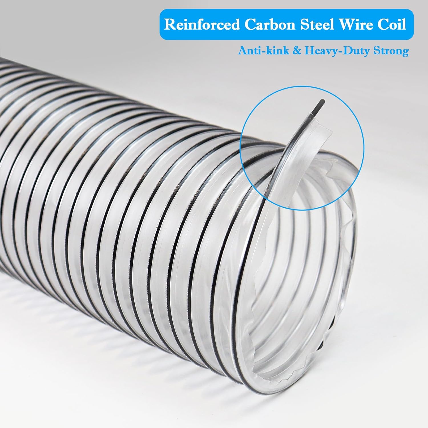 PVC Dust Collection Hose 6" x 10', Puncture Resistant 6 Inch Dust Collector Hose for Shop Vacuum,Woodworking Dust Collection Systems,Flexible Clear PVC Fume Debris Dust Hose Tube w/Carbon Steel Wire