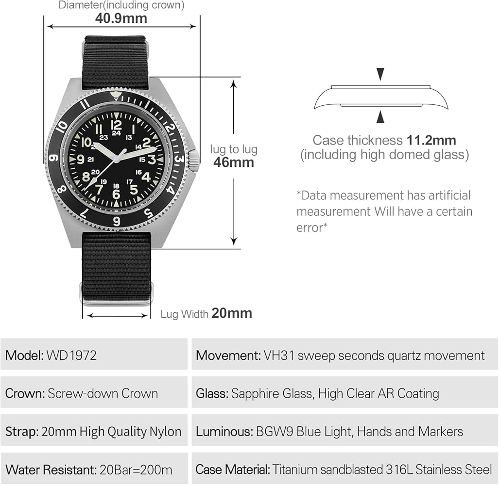 Amazon.com: watchdives VH31 Quartz Watch, WD1972 Military Diver