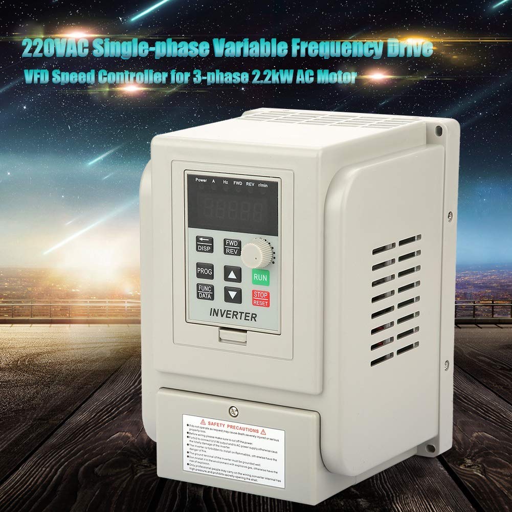 Nikou Unidad de frecuencia variable - 220V Unidad monofásica Variable Unidad de frecuencia Convertidor de frecuencia VFD Controlador de Velocidad para Motor trifásico de 2.2kW CA