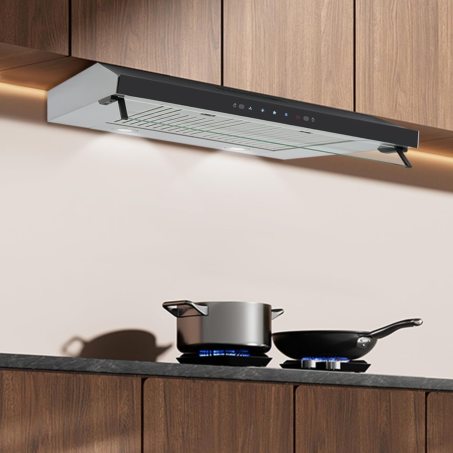 Range Hood, 30 Inch Under Cabinet Range Hood with 900-CFM, 3 Speed Gesture Sensing&Touch Control Panel, Stainless Steel Kitchen Stove Vent Hood with LED Display
