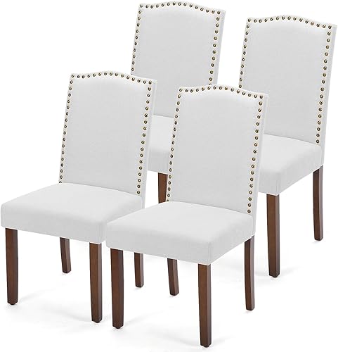 MCQ Juego de 6 sillas de comedor tapizadas, modernas sillas de comedor tapizadas de tela con ribete de cabeza de clavo y patas de madera, silla de