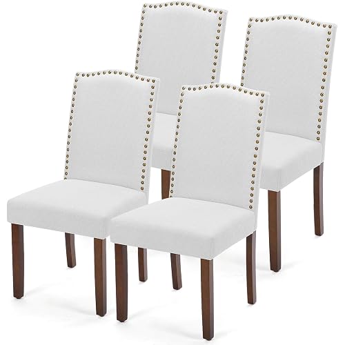 DUMOS Dining Chairs Set of 4, Modern Kitchen Table Chairs with Wooden Legs and Padded Seat, Mid Century Upholstered Accent Chairs for Dining Room/Kitchen/Living Room/Restaurant, Grey