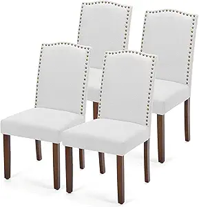 DUMOS Dining Chairs Set of 4, Moden Leather Kitchen Table Chairs with Wooden Legs and Padded Seat for Dining Room/Kitchen/Living Room/Restaurant, Grey