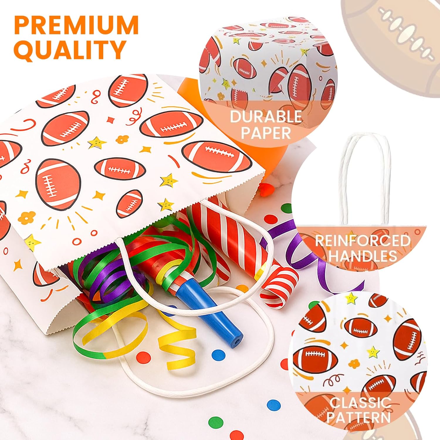VGOODALL Paper Gift Bags, Football Goodie Bags with Handles, 5.5 x 2.8 x 8 Inches, Pack of 16 for Team Snack kids Birthday Party Favor Supplies - Image 4