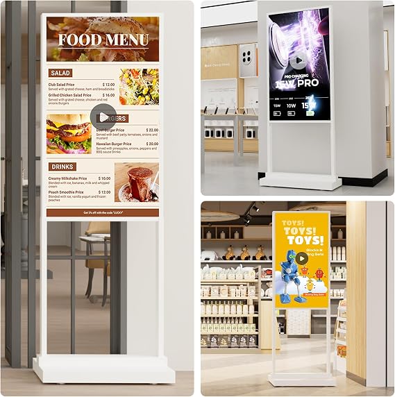 43 Inch 4K Touchscreen Kiosk, Indoor Capacitive Touch Floor Standing Digital Signage Displays, Advertising Display LCD Kiosk, UHD Interactive Display Poster Android System, HDMI/USB/WiFi