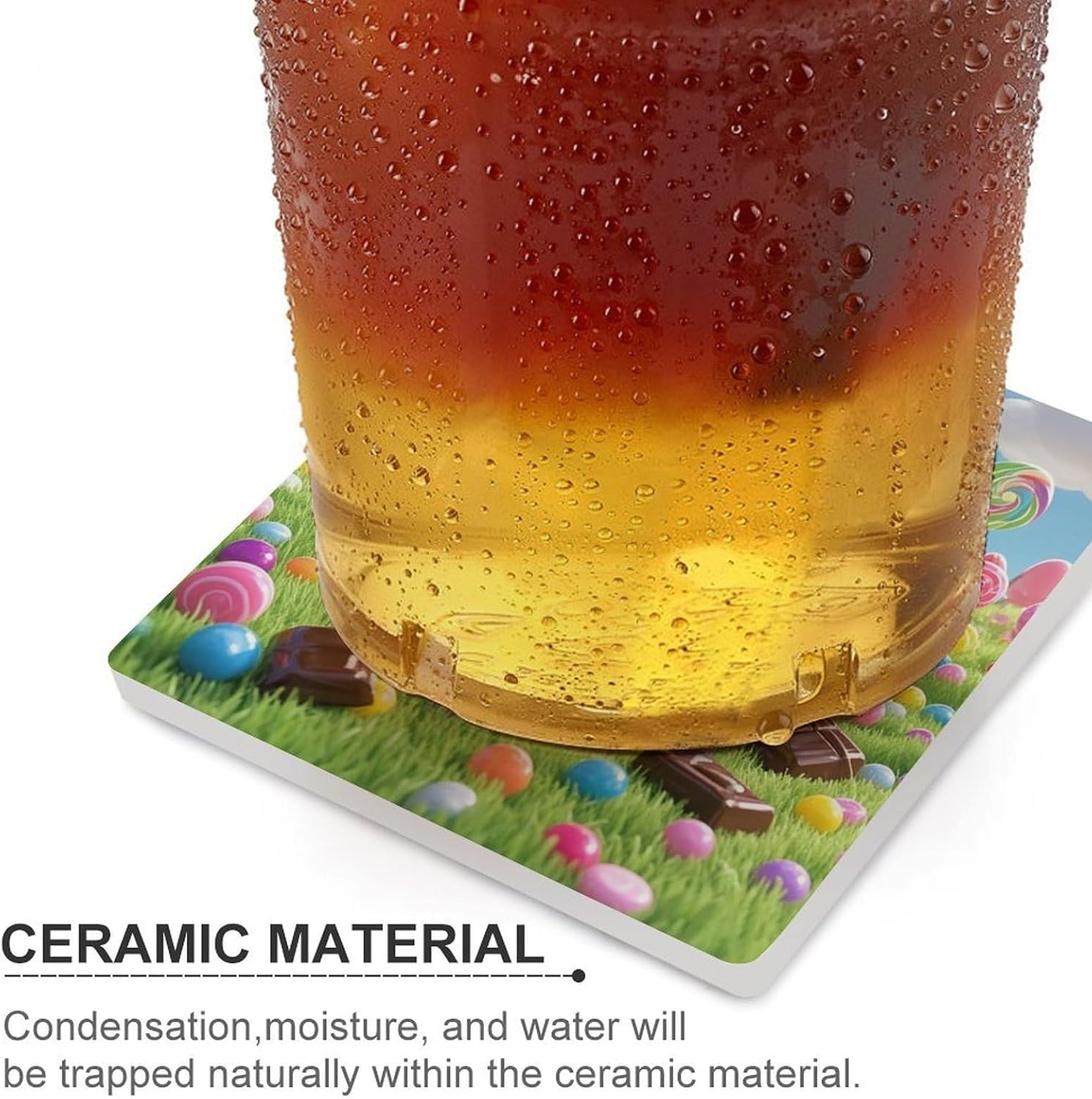 Candy Coasters Absorbent Ceramic Coasters for Drinks Coaster with Cork Backing for Table Protection Square Drink Cup Mat Modern Style Coaster for Coffee Table