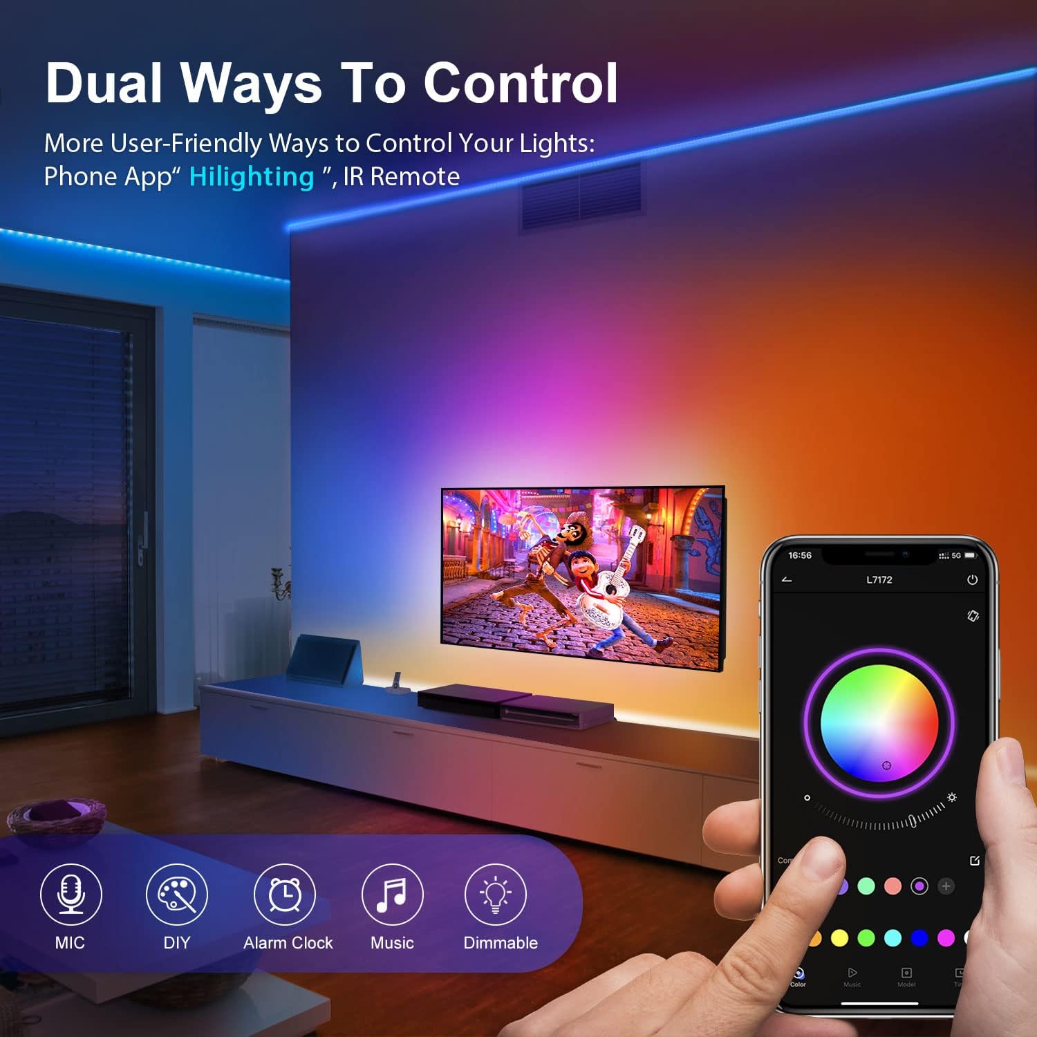 Nexillumi 100ft LED Strip Lights with IR Remote Ultra-Long LED Lights for Bedroom, Dorm, Room Decor App Control Music Sync LED Lights (100Ft APP+ Remote+ Mic Control)
