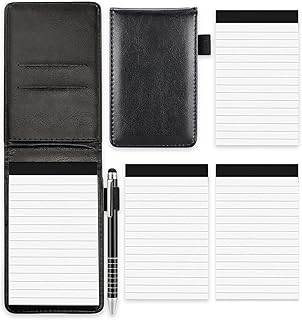 NEUSID Mini notatnik A7, mini notatnik z 2 zapasowymi blokami, mini kieszonkowy notatnik z metalowym długopisem, skóra PU, czarny notatnik kieszonkowy do aktywności na świeżym powietrzu