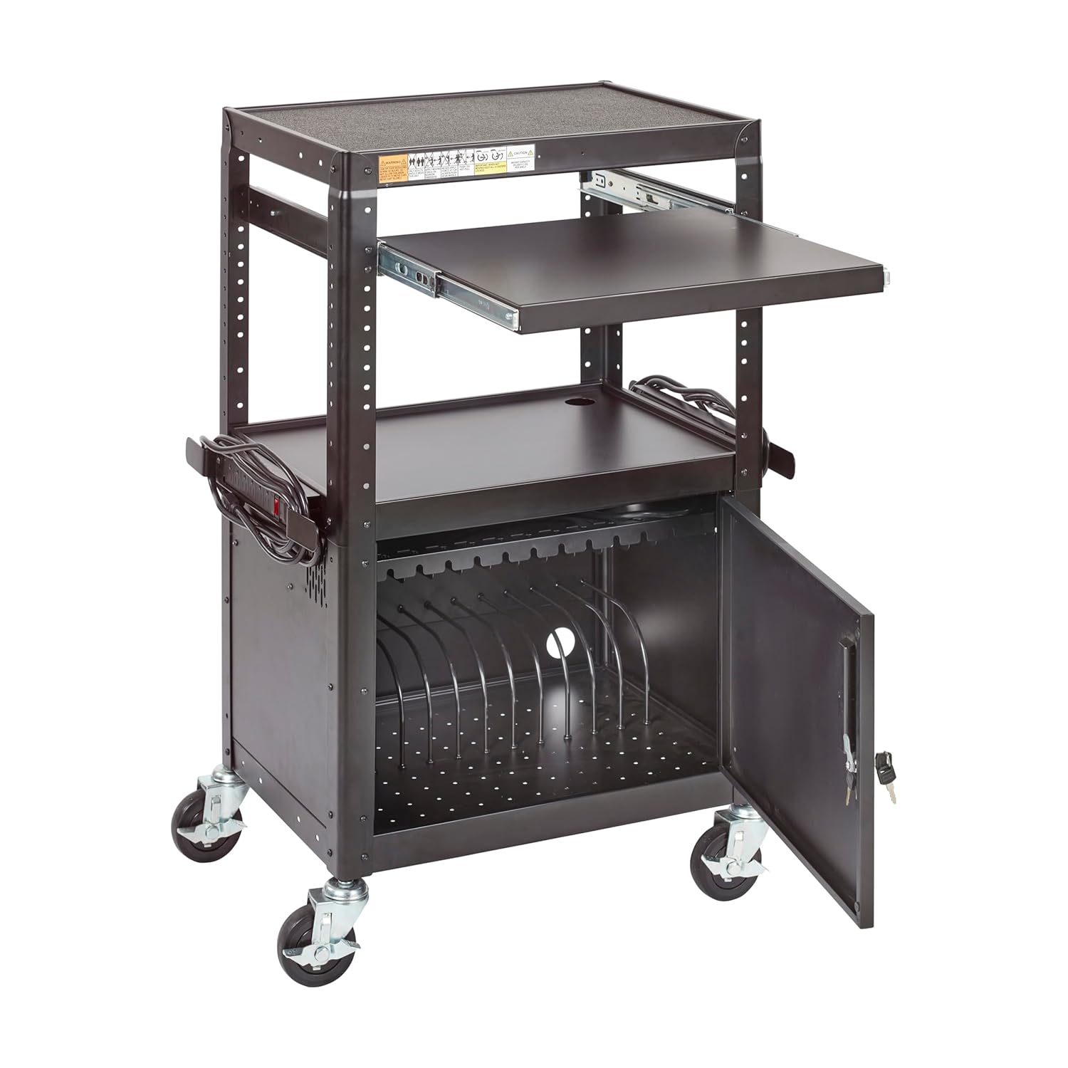 ECR4Kids AV Presentation Stand and 12-Bay Charging Cart, Rolling Storage, Black