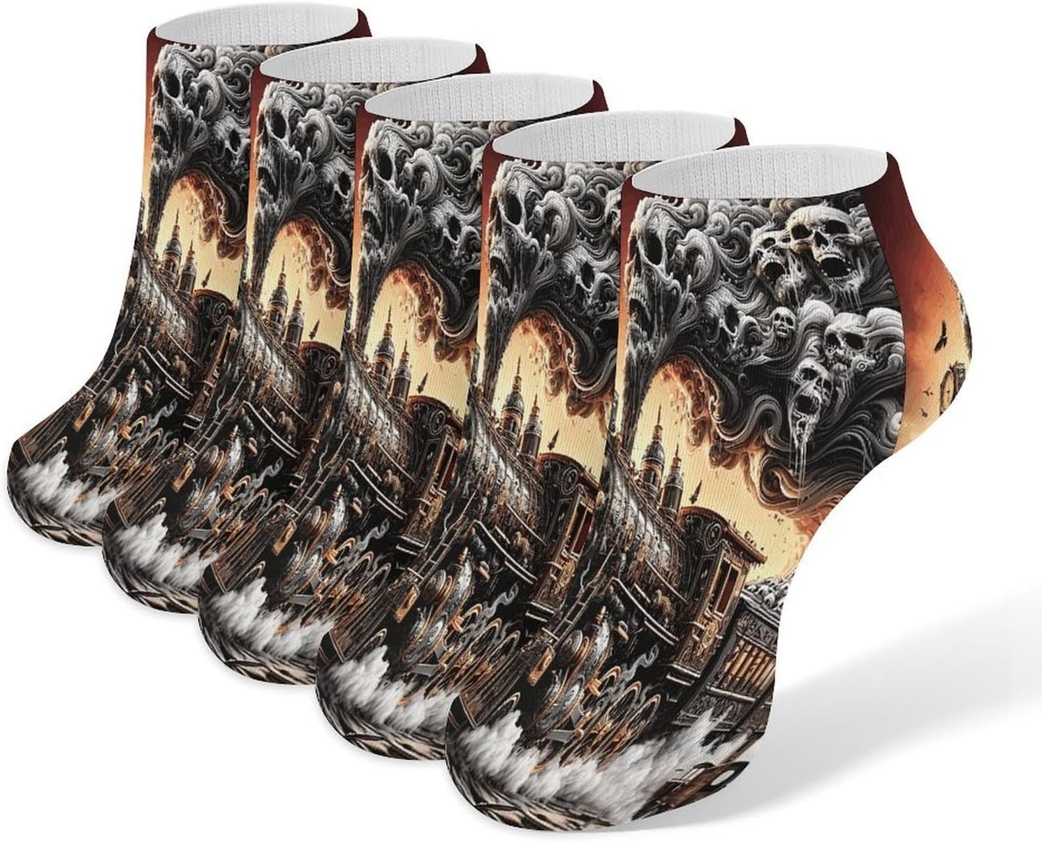 Evil Steam Train 5Pairs Low Cut Ankle Socks for Women No Show Casual Breathable Athletic Socks for Sport