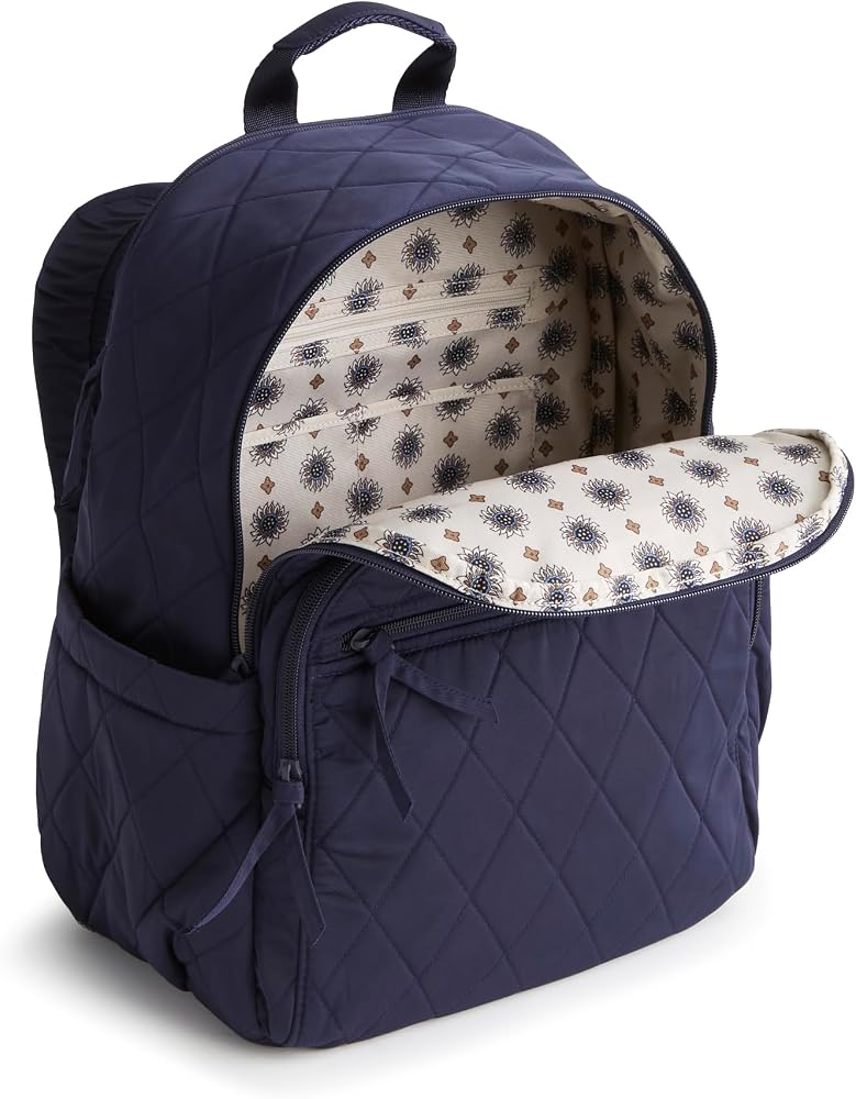 Vera Bradley Large Travel Backpack in microfiber Navy -NWT Large Bancroft Backpack - Premium Cotton – Occasionally Yours main image 4
