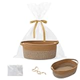 HZFTJOY Small Woven Rope Basket-Empty Gifts Basket with Bag and Ribbons,Cute Handle Organizer Box for Birthday/Baby Shower, Toy Storage, Nursery Organizing & Shelf Decor(Jute&Mixed Brown)