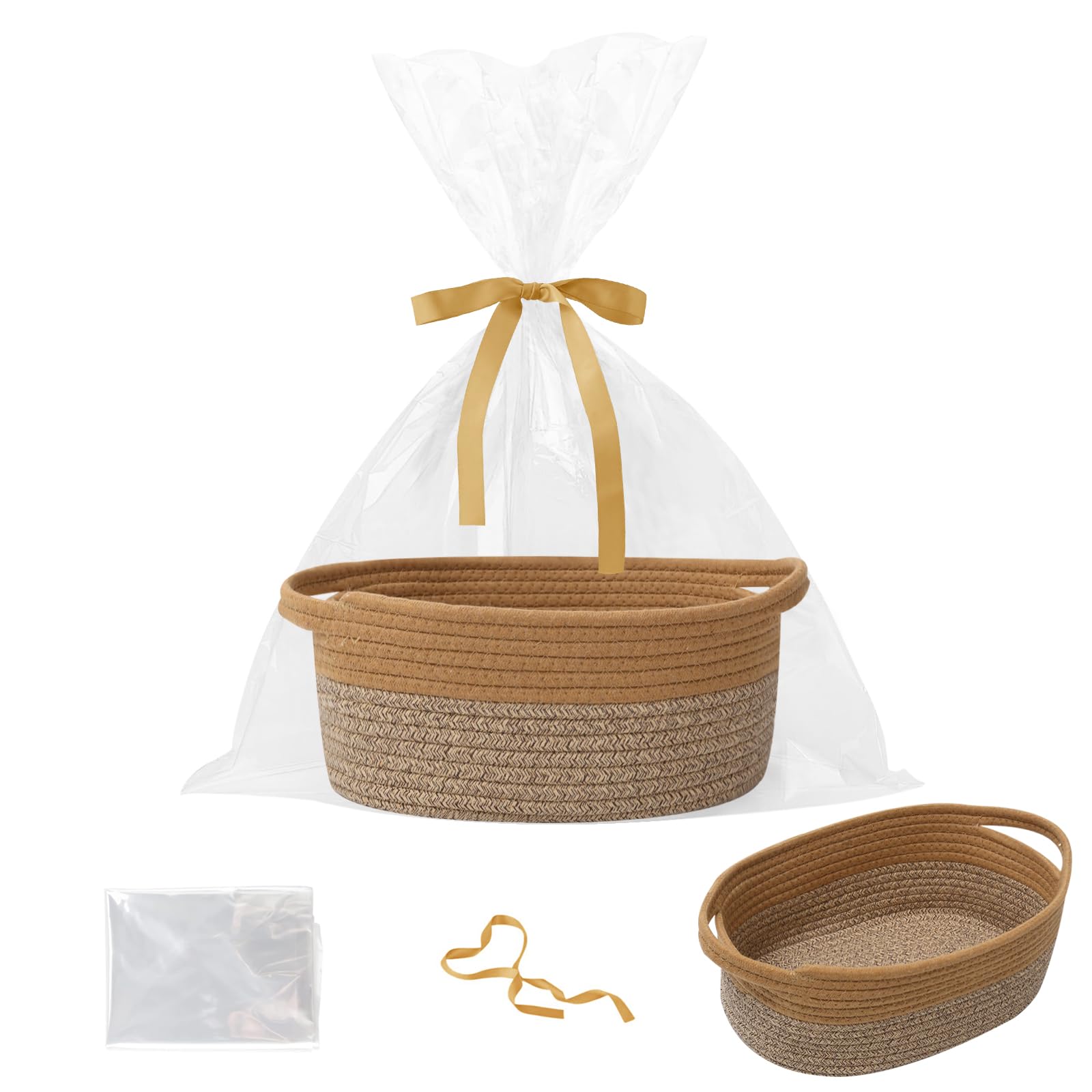 Weißer geflochtener Korb, Baby-Geschenkkorb mit Beutel und Schleife