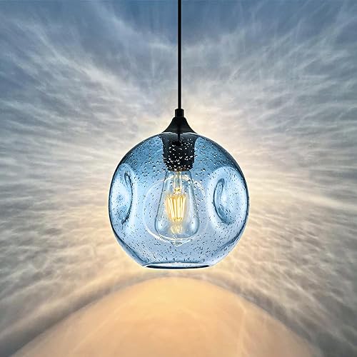 Miniatura 2 de Luces colgantes para isla de cocina, colgante de cristal moderno, color azul claro, con burbujas, para colgar en el techo, lámparas colgantes sobre