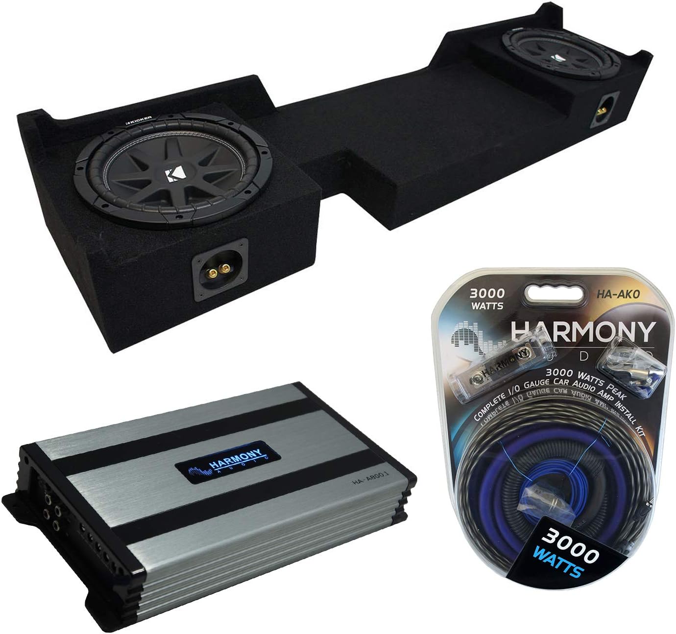 Harmony Audio Kicker Bundle Compatible with 2004-06 Ford F-150 Super Crew Truck C10 Comp Dual 10" Loaded Sub Box Enclosure with Harmony HA-A800.1 Amplifier