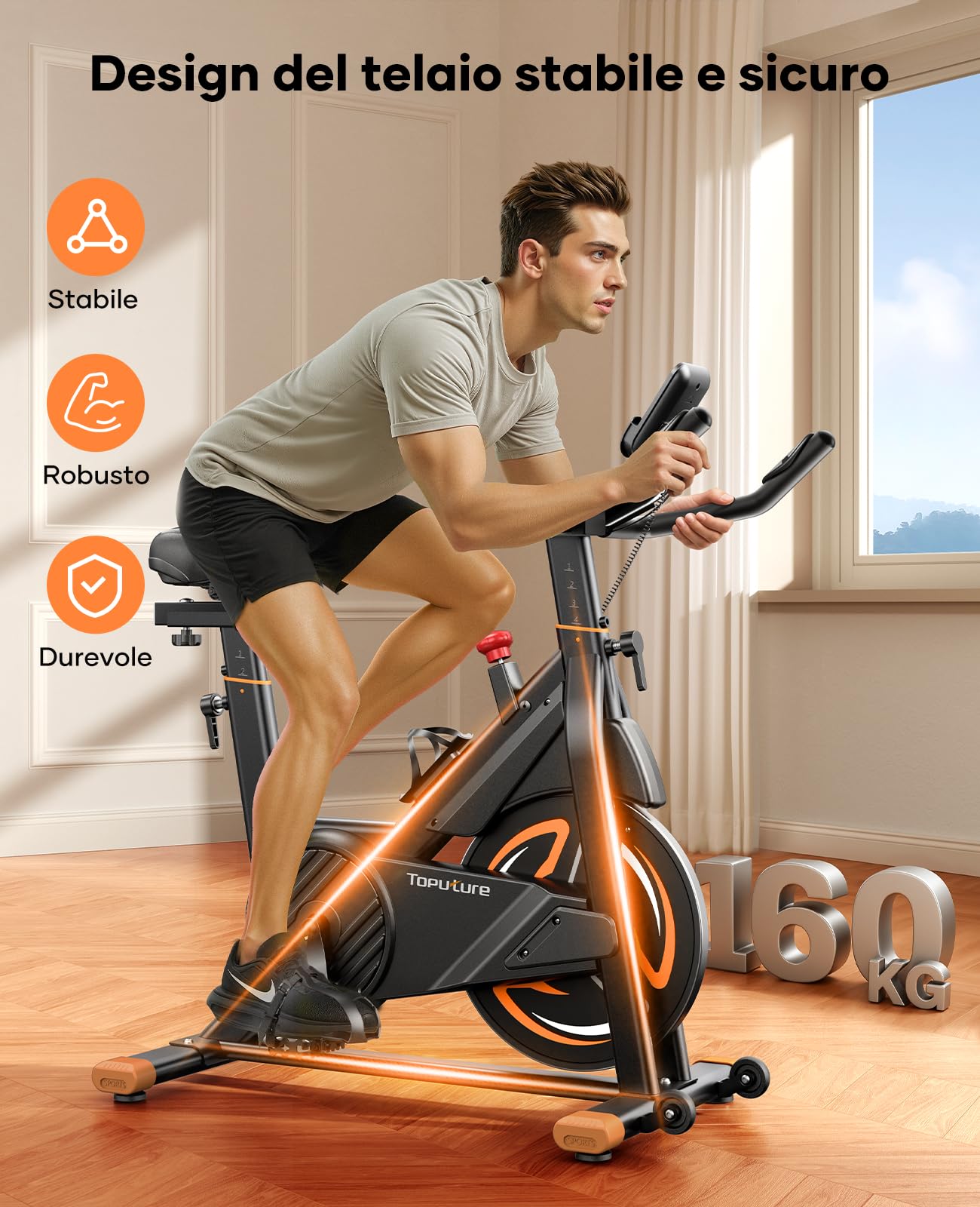 2026 Toputure Cyclette da Casa con App, Cyclette per Casa con Resistenza Magnetica 0-100%, Volano da 15 kg, Schermo LCD e Sensore di Frequenza Cardiaca, Supporta fino a 160 kg