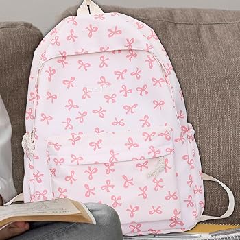 Sac à Dos Nylon Imprimé Nœud Pour Fille – Tendre Et Spacieux Pour L'école Et Les Voyages