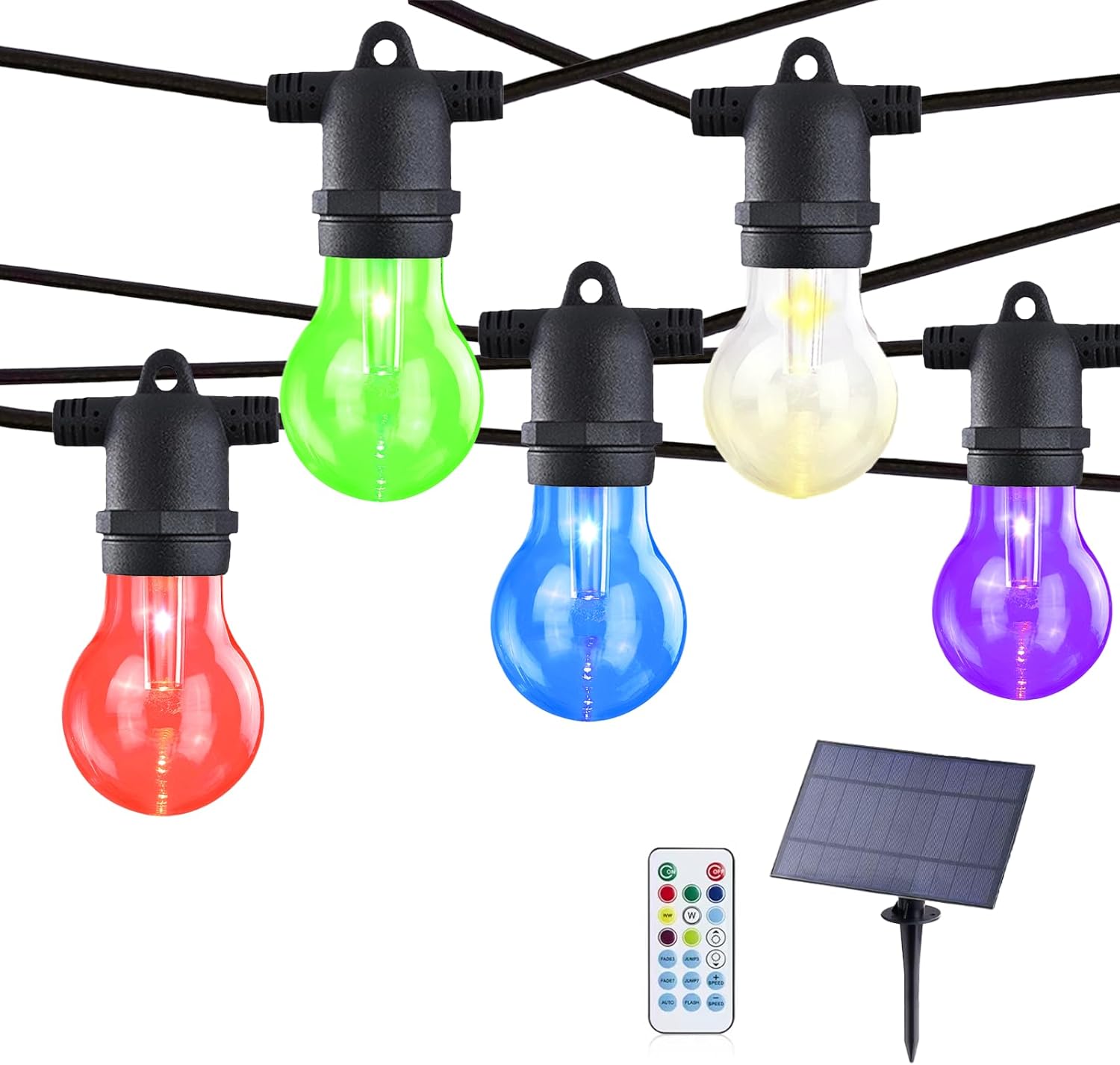 48FT Commercial Outdoor String Lights RGB - Dimmable Shatterproof Edison Bulbs with Remote, Waterproof Patio Lights for Cafe, Yard, Party, Wedding