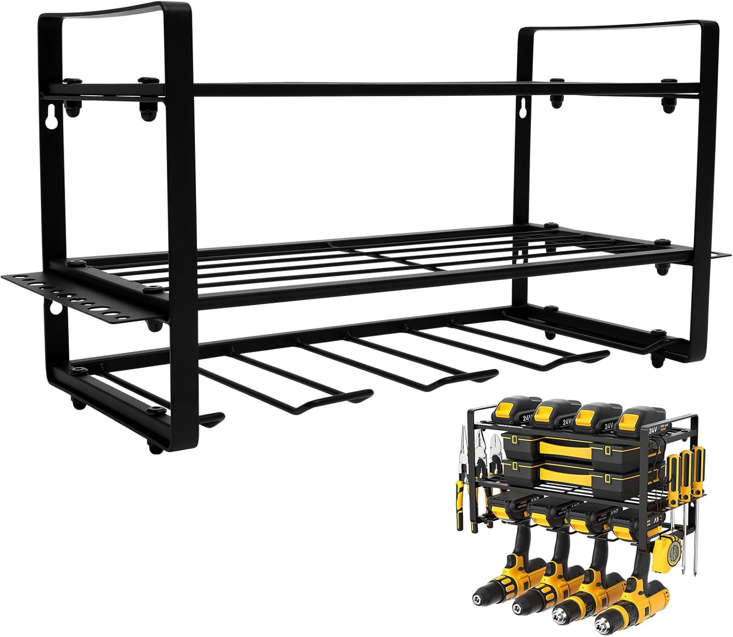 Cabilock Power Tool Storage Rack Wall Mount Carbon Steel Electric Drill Organizer Heavy Duty Garage Workshop Tool Holder Utility Rack