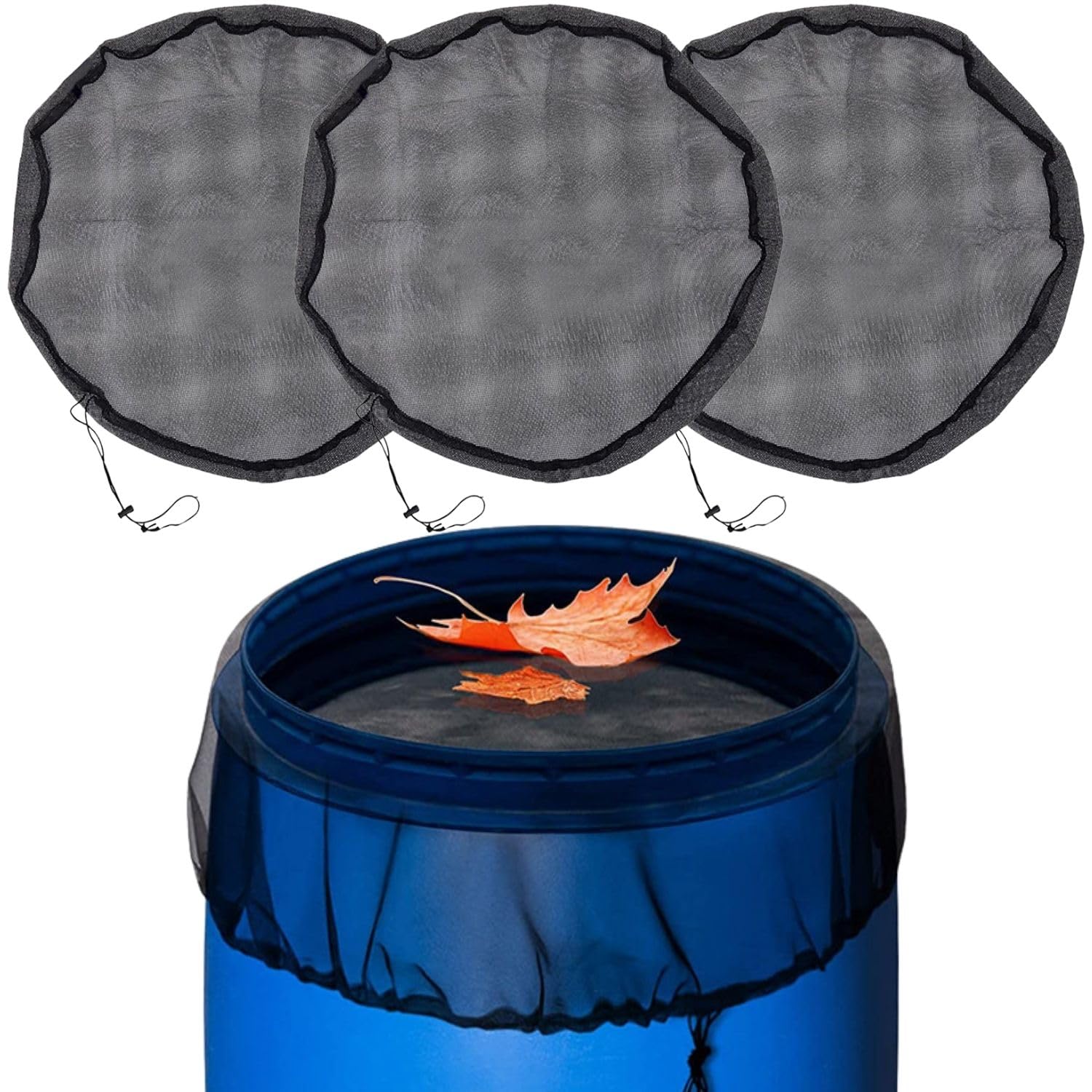 Lot de 3 filets de citerne de pluie de 100 cm - Réglable - Avec cordon de serrage - Diamètre : Protection contre les feuilles et les insectes