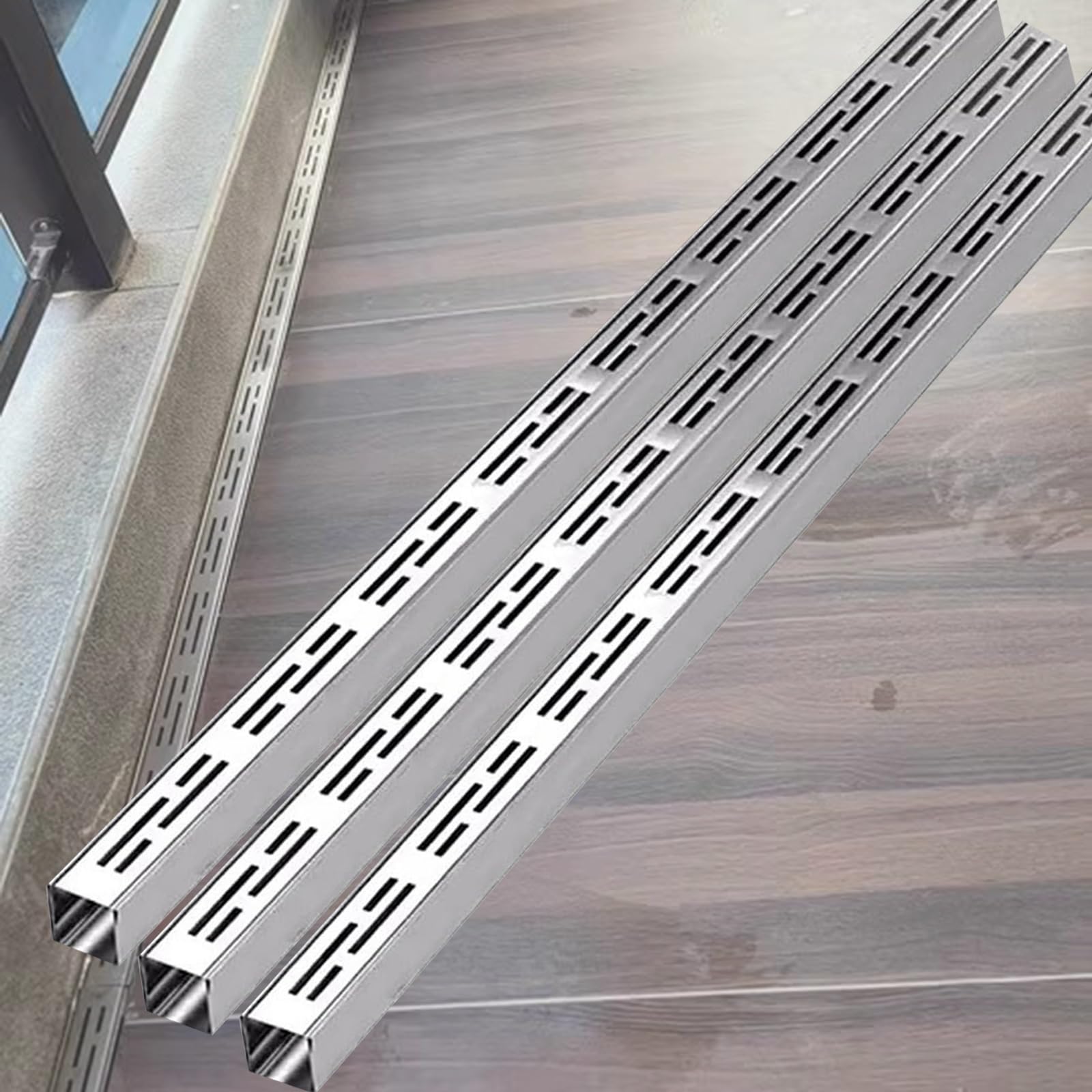 Caniveau étroit drainage extérieur en acier inoxydable lot de 3 caniveaux