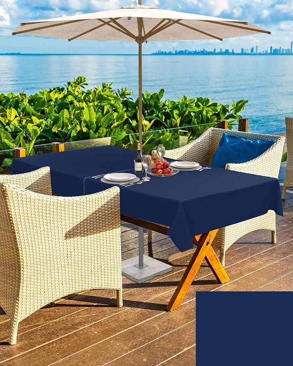 Lsrtoss Navy Blue Outdoor Tablecloth with Umbrella Hole & Zipper, Modern Pure Navy Blue Rectangle Tablecloth 60x84 Inch, Patio Table Cover Waterproof Table Cloth for Picnic/Party by Lsrtoss - Used condition - Image 5