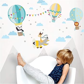 Little Deco Aufkleber Kinderzimmer Junge Tiere Flugzeug I Wandbild 94 X 48 Cm Bxh I Heissluftballon Giraffe Grau Gelb Mint Sticker Kinder Wandtattoo Dl339 Amazon De Kuche Haushalt