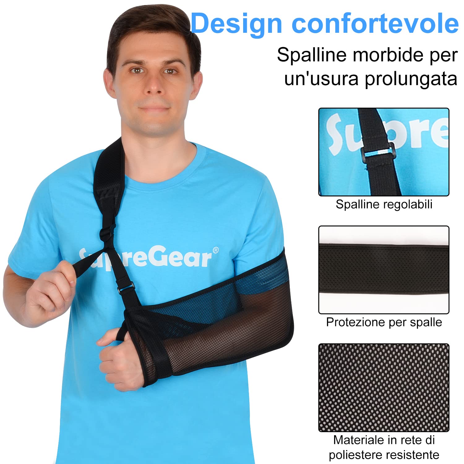 supregear Rete Tutore Braccio, Regolabile Leggera e Comoda Immobilizzatore per Spalla Traspirante Stabilizzatore per Spalla Destra Sinistra per Braccio Infortunato Gomito Polso Mano