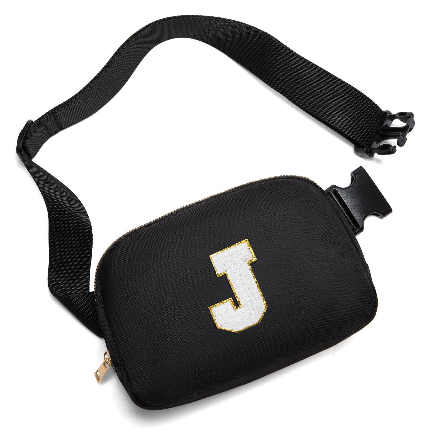 Gitus Birthday Gifts for 8 9 10 11 12 13 Year Old Girls Personalized Fanny Pack Crossbody Bags with Initial Letter Patch Belt Bag for Teen Girls Cute Trendy Stuff Travel Essentials (Black-J)