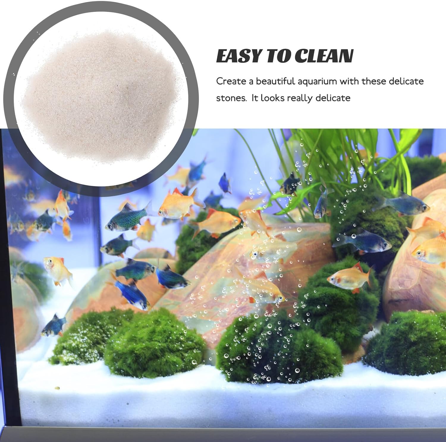 Tofficu Fish Tank Gravel and Outdoor Garden Decorative Stones, White Natural Substrate Sand 500g×2 Bags for Aquarium and Planter Decoration