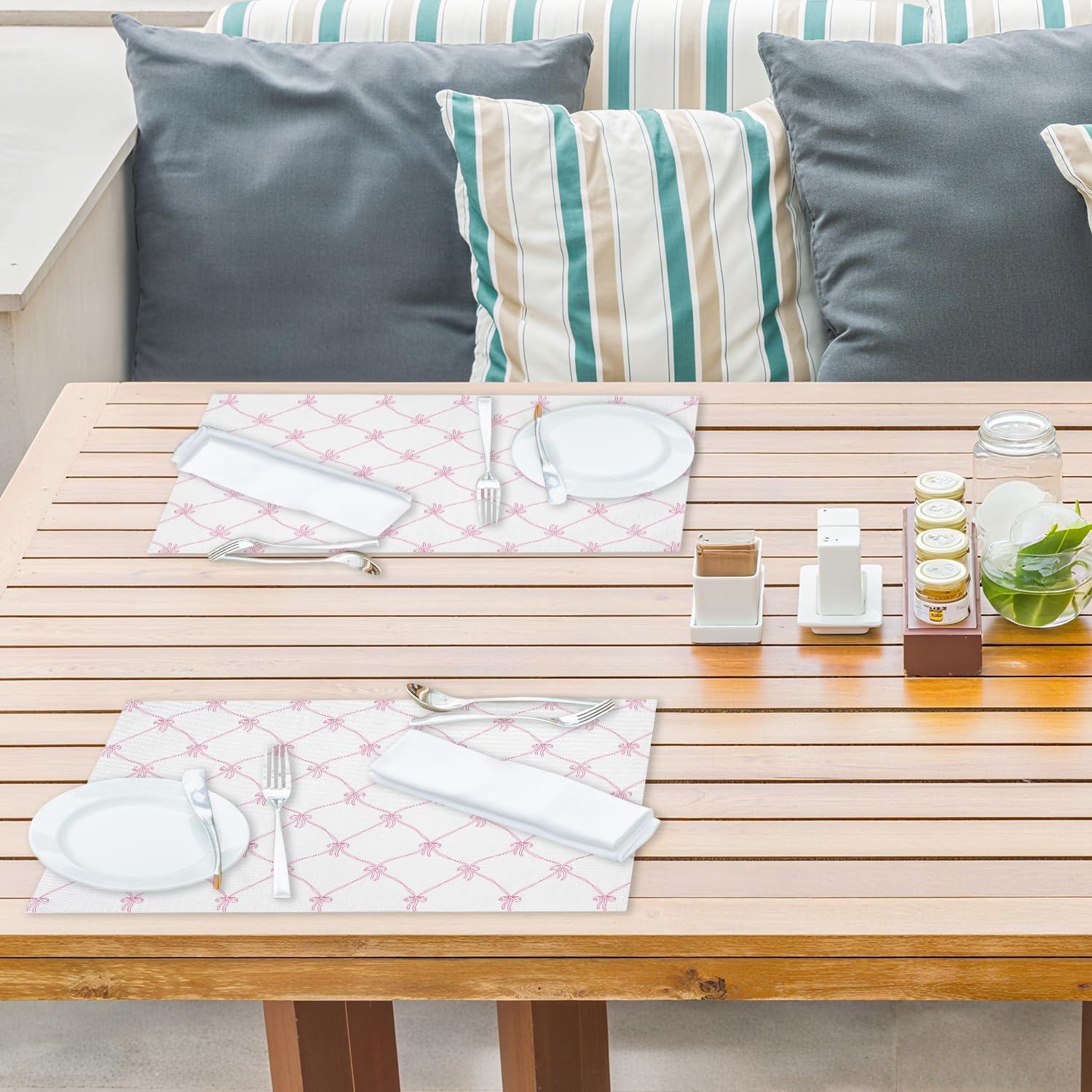 Coquette Pink Bow Placemats Set of 4, Washable Heat Resistant Placemats Kitchen Table Mats,12x18 Inch Place Mats for Home Restaurant Farmhouse, Indoor Outdoor Party Table Decoration -A06 - Image 4